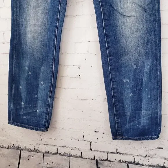 Madewell Slim Boyjean Size 27 Patches Distressed Dark Wash Denim Cotton Blend - Picture 4 of 9